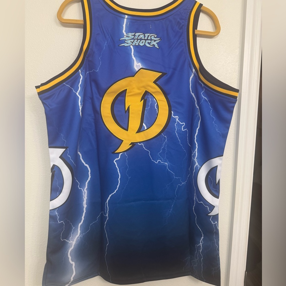 STATIC SHOCK Blue Lightening Headgear Classics Basketball Jersey ~π XL - Picture 6 of 9